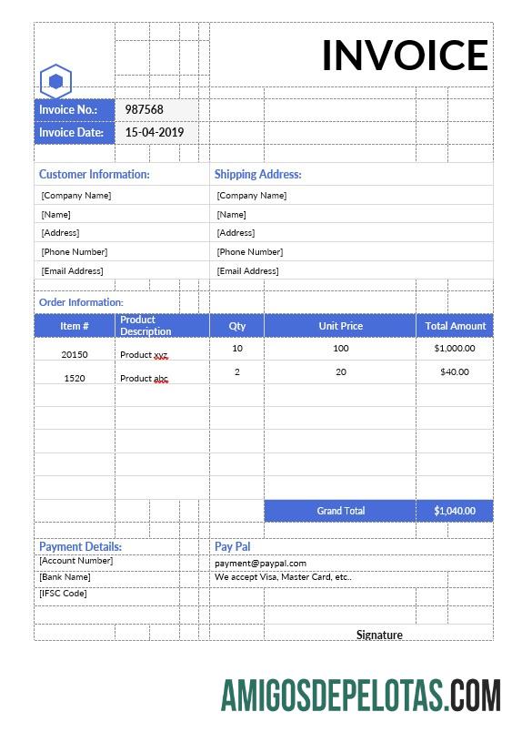 realista Modelo de fatura não fiscal